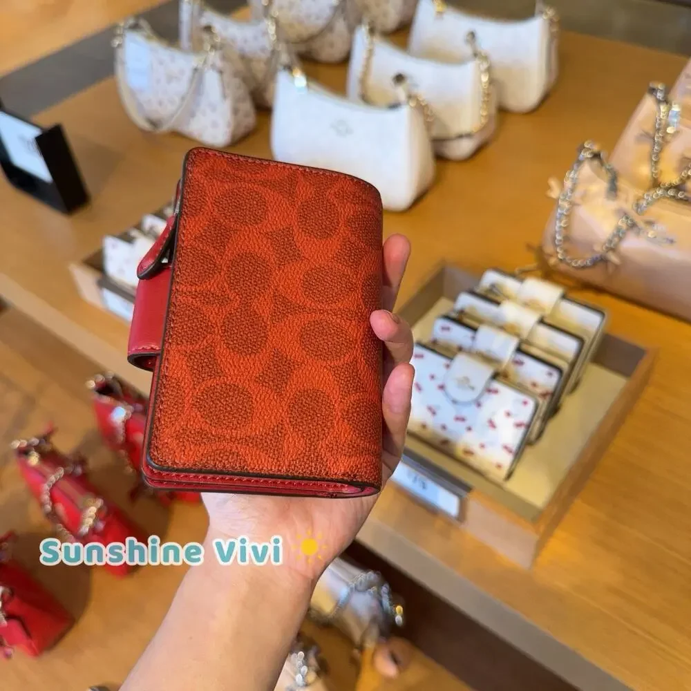 NWT Coach Medium Corner Zip Wallet In Signature Canvas CW786 IM/CRIMSON
